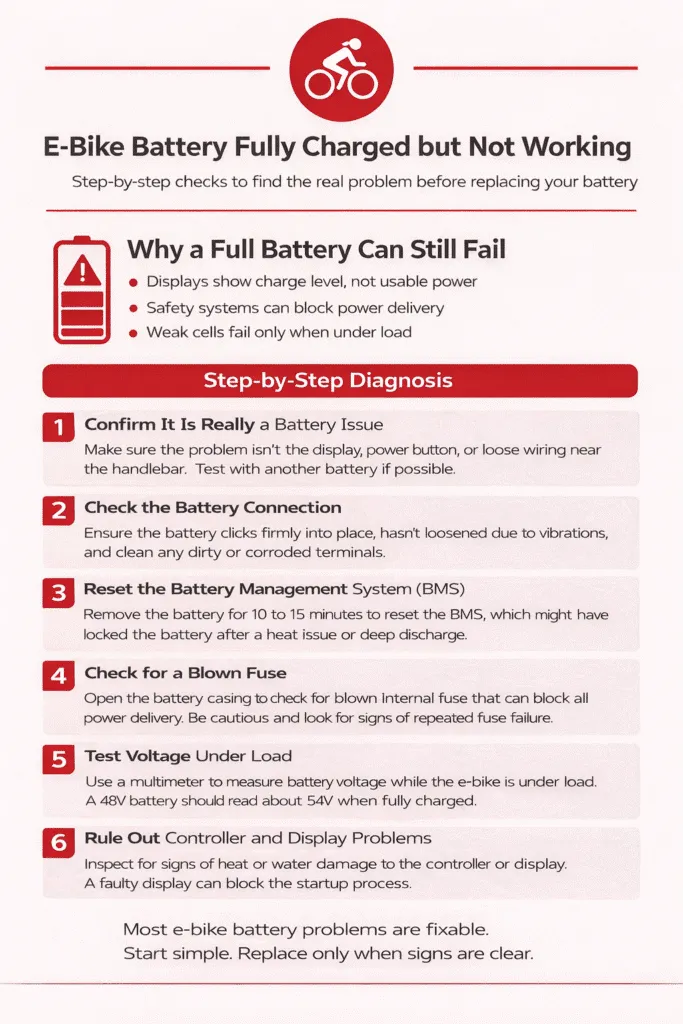 ebike battery fully charged but not working
